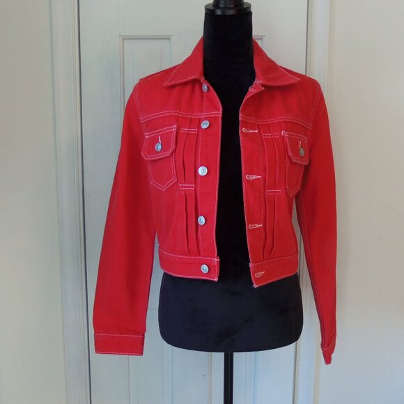 Hudson Jeans Lola Red Denim Cropped Trucker Jacket sz XS - Picture 3 of 13